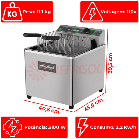 Fritadeira Elétrica Zona Fria de Óleo 15 Litros FOE 15 M 110v Metalcubas
