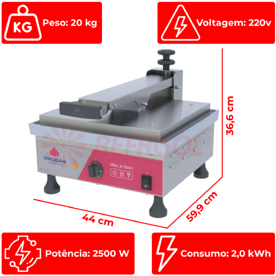 Grill Elétrico PRA-45E 220v Progás