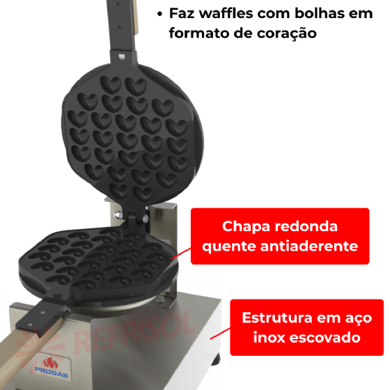 Máquina Industrial Bubble Waffle Formato Coração PRKB-10 220v Progás
