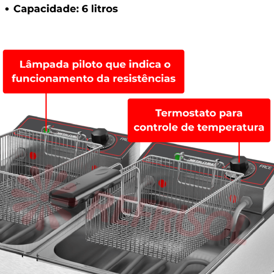 Fritadeira Elétrica 2 Cubas Óleo 06 litros FRCE 06 220v Metalcubas