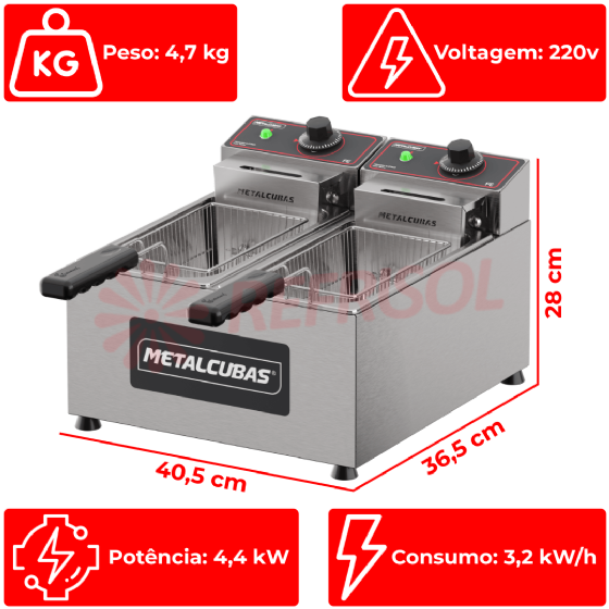 Fritadeira Elétrica 2 Cubas de 3 Litros FE 2 C 220v Metalcubas