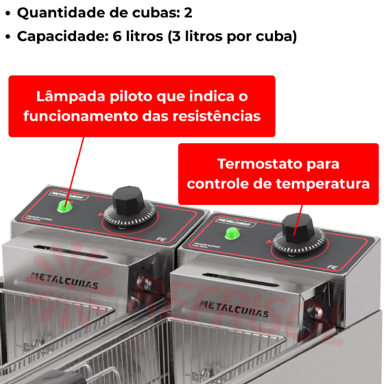 Fritadeira Elétrica 2 Cubas de 3 Litros FE 2 C 220v Metalcubas