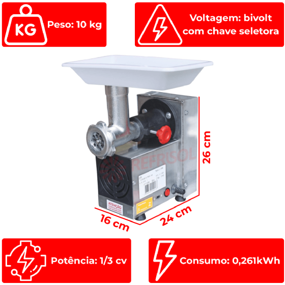 Moedor e Extrusor de Carnes/Massas Boca 7 Inox Bivolt Bigolar