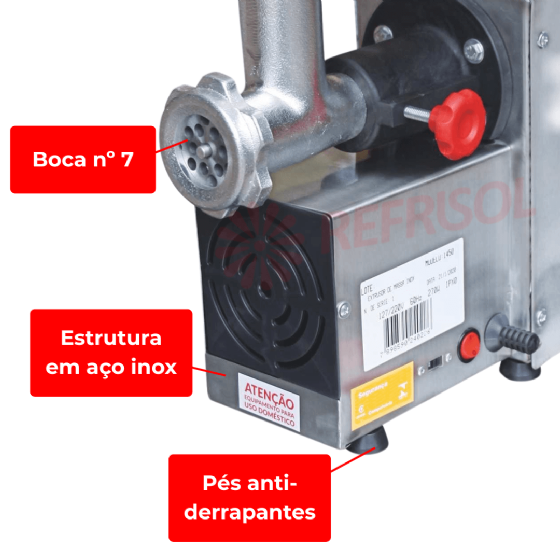 Moedor e Extrusor de Carnes/Massas Boca 7 Inox Bivolt Bigolar