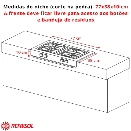 Fogão Industrial De Embutir Aço Inox 2 Bocas Duplas ACFI 3402 Baixa Pressão Araceba