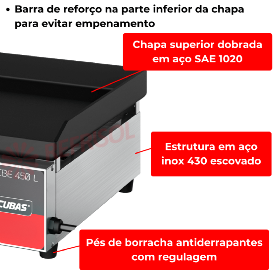 Chapa Bifeteira Elétrica 45 cm CBE 450 L 220v Metalcubas