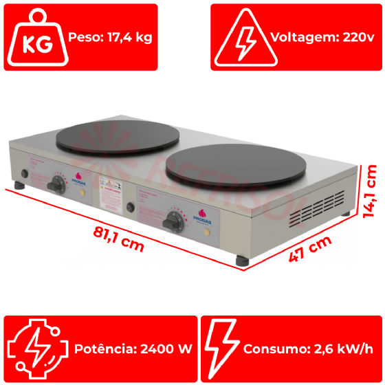 Chapa Crepe Francês Redonda Esmaltada PRKF-202E 220v Progás