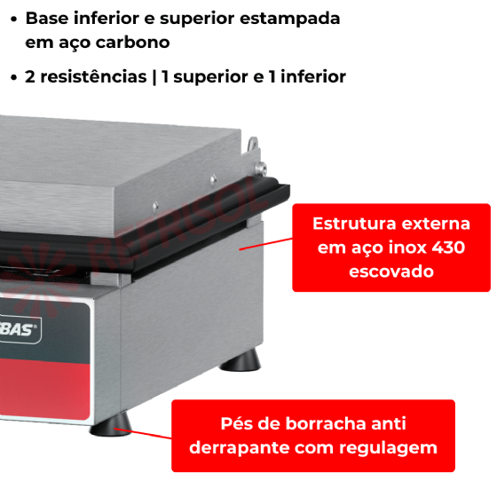 Grill Elétrico 45 cm Com Prensa MGE 45 220v Metalcubas