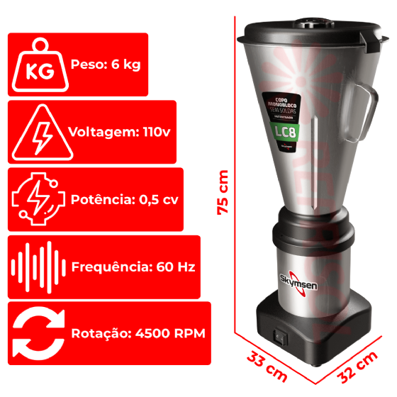 Liquidificador Comercial 08 Litros LC 08 Baixa Rotação 110v Skymsen
