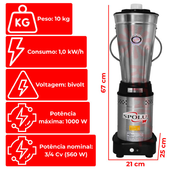 Liquidificador Industrial 6 Litros Baixa Rotação SPL-050W Bivolt Spolu