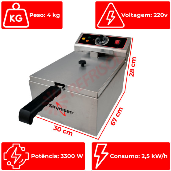 Fritadeira Elétrica 1 Cuba Óleo 05 Litros FE 10 Inox 220v Skymsen