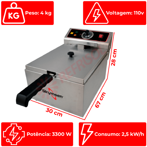 Fritadeira Elétrica 1 Cuba Óleo 05 Litros FE 10 Inox 110v Skymsen