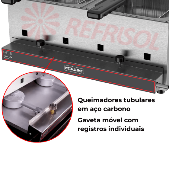 Fritadeira a Gás Alta Pressão 2 Cuba 6 Litros FRCG 6 Inox Metalcubas