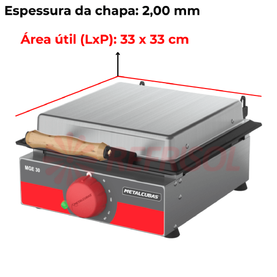 Grill Elétrico 30 cm Com Prensa MGE 30 110v Metalcubas