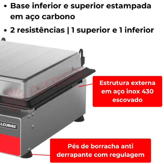 Grill Elétrico 30 cm Com Prensa MGE 30 110v Metalcubas