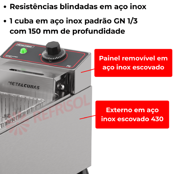 Fritadeira Elétrica 1 Cuba 3 Litros FE 1 C 110v Metalcubas