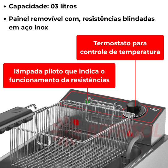 Fritadeira Elétrica 1 Cuba Óleo 03 litros FRCE 03 220v Metalcubas