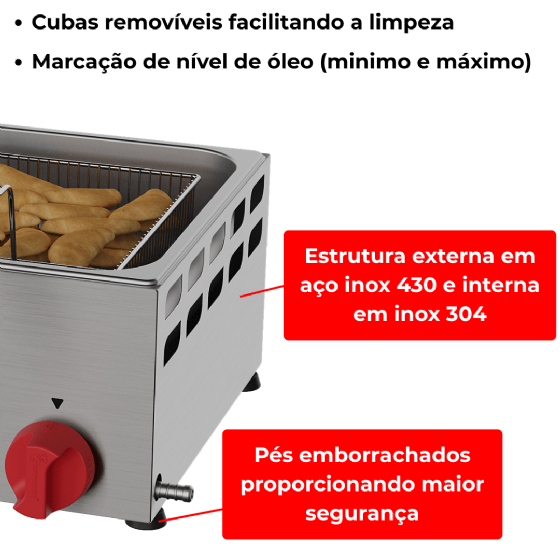 Fritadeira a Gás Baixa Pressão 2 Cubas 3 Litros FRCG 6 Inox Metalcubas