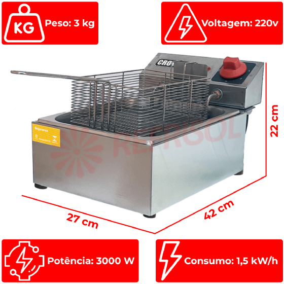 Fritadeira Elétrica 1 Cuba Inox 3,5 Litros FB1D 220v Croydon