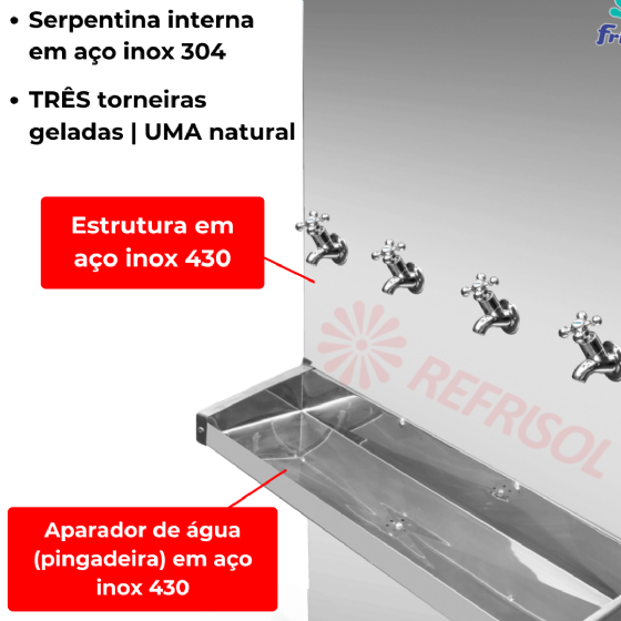 Bebedouro Industrial de Coluna 3 Geladas 1 Natural Inox 200 Litros 110v Frisbel