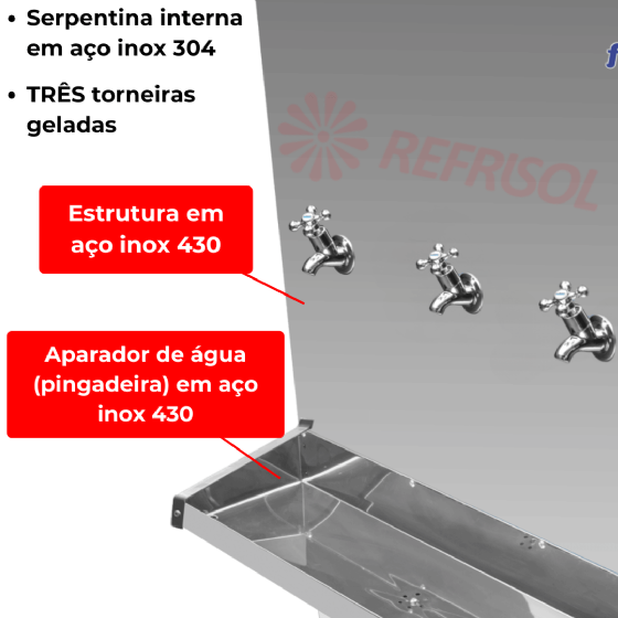 Bebedouro Industrial de Coluna 3 Geladas Inox 100 Litros 220v Frisbel