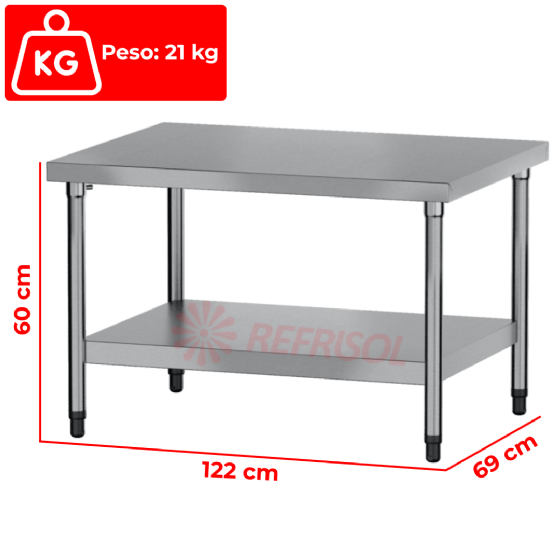 Mesa Inox Apoio 120 x 70 BA 1200/700 Metalcubas