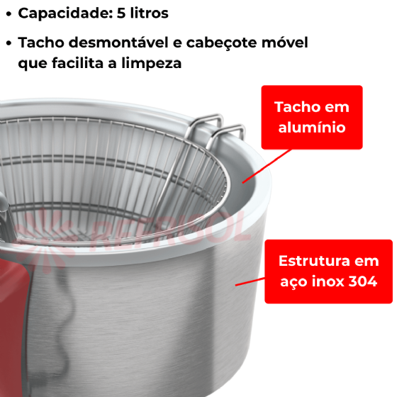 Fritadeira Tacho de Fritura Elétrico 5 Litros TFRE 5 110v Metalcubas
