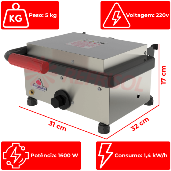 Grill Industrial Progás PR-220 EN Style 220v - Inox 2000W Profissional