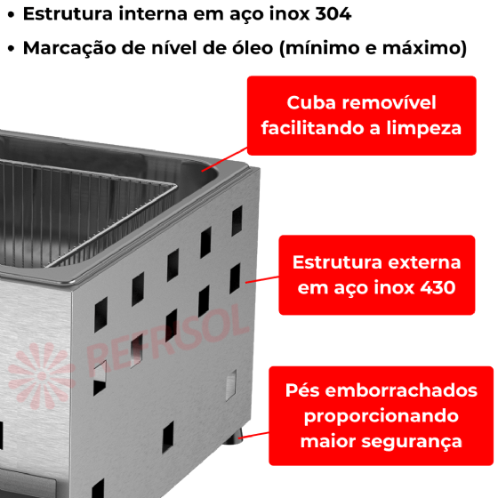 Fritadeira a Gás Alta Pressão 1 Cuba 3 Litros FRCG 3 Inox Metalcubas