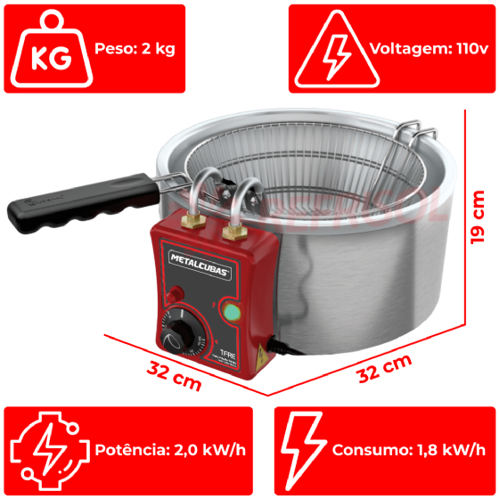Fritadeira Tacho de Fritura Elétrico 3 Litros TFRE 3 110v Metalcubas