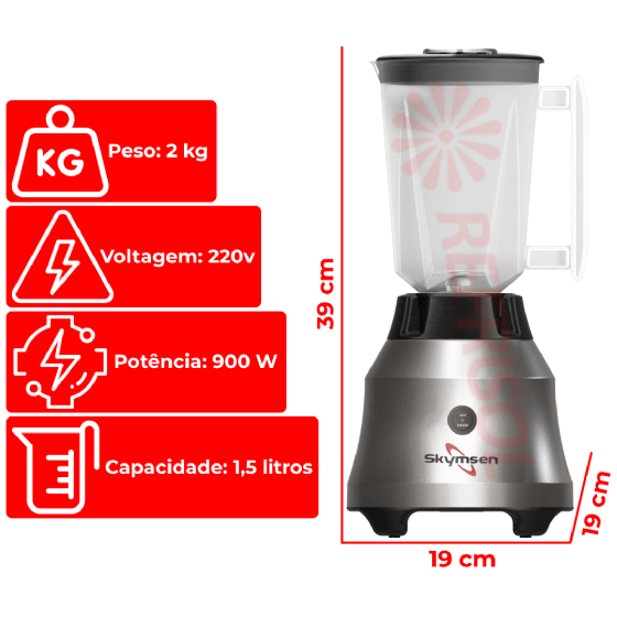 Liquidificador Comercial Copo Plástico 1.5 Litros LT 1.5 Alta Rotação 220v Skymsen