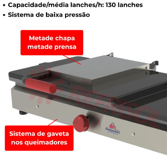 Chapa Sanduicheira 97 cm com Prensa à Gás PR 950 GN Style Progás