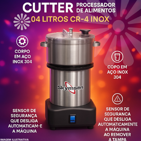 Cutter Processador De Alimentos 04 Litros CR-4 Inox 220v Skymsen