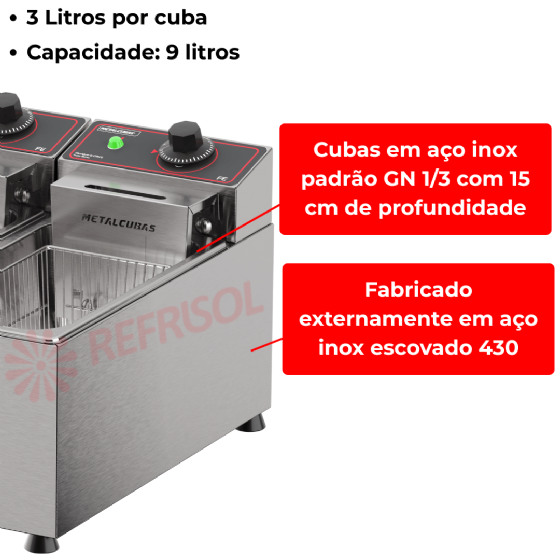 Fritadeira Elétrica industrial - 3 Cubas de 3 Litros FE 3 C 220v Metalcubas