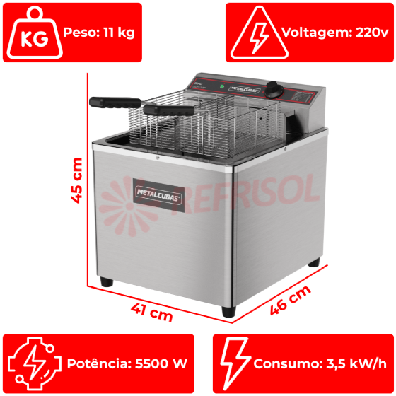 Fritadeira Elétrica Água e Óleo 18 Litros 5500 W GFAO 18 M 220v Metalcubas