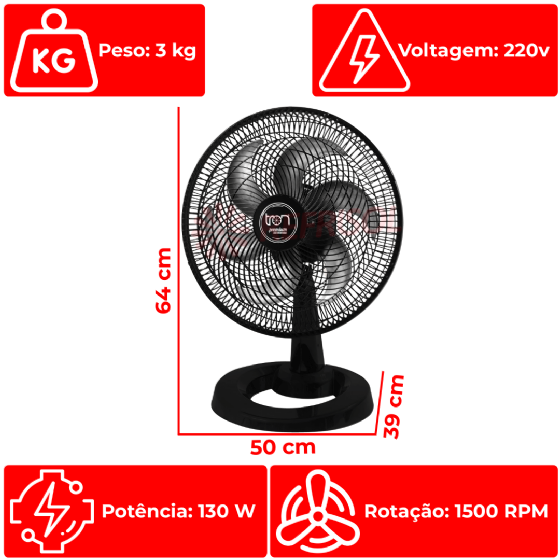 Ventilador De Mesa Oscilante Premium Preto 220v Tron
