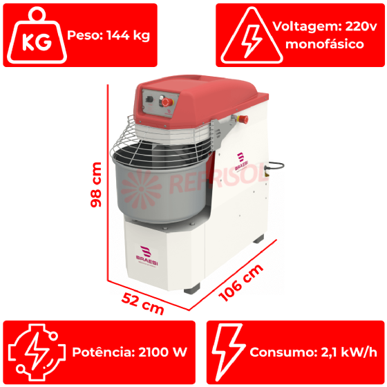 Amassadeira Espiral 25 kg AES-25/1 220v Braesi