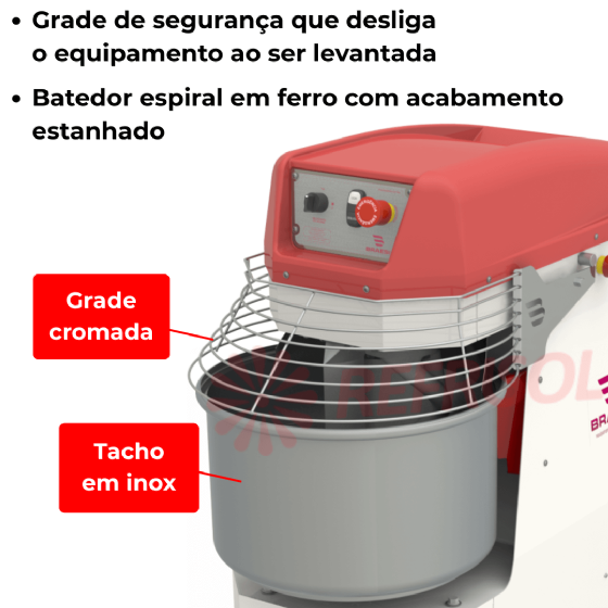 Amassadeira Espiral 25 kg AES-25/1 220v Braesi