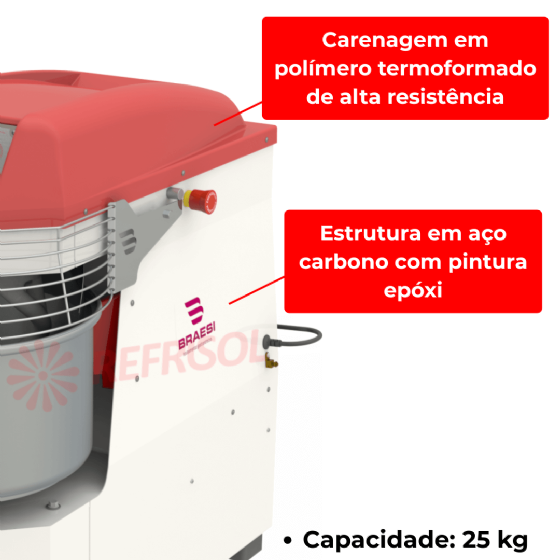 Amassadeira Espiral 25 kg AES-25/1 220v Braesi