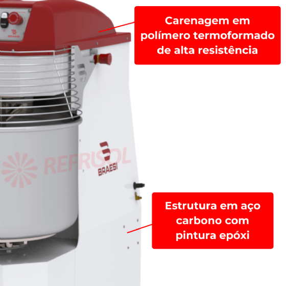Amassadeira Espiral 60 kg AES-60/1 G3 220v Trifásico Braesi