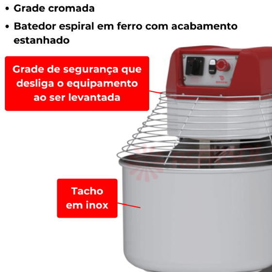 Amassadeira Espiral 60 kg AES-60/1 G3 220v Trifásico Braesi