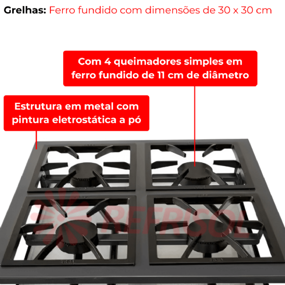 Fogão Industrial 4 Bocas Simples Alta Pressão Metal Brey