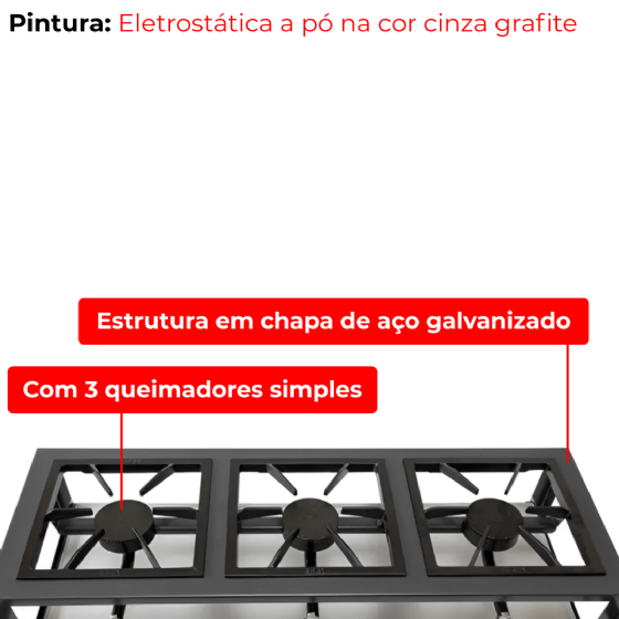 Fogão Industrial 3 Bocas Simples Alta Pressão Metal Brey