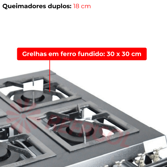 Fogão Industrial 4 Bocas Duplas Chama Tripla ACF-3304 Baixa Pressão Araceba