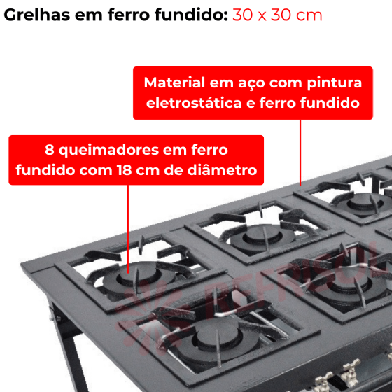 Fogão Industrial 8 Bocas Duplas Chama Tripla ACF-3308 Baixa Pressão Araceba