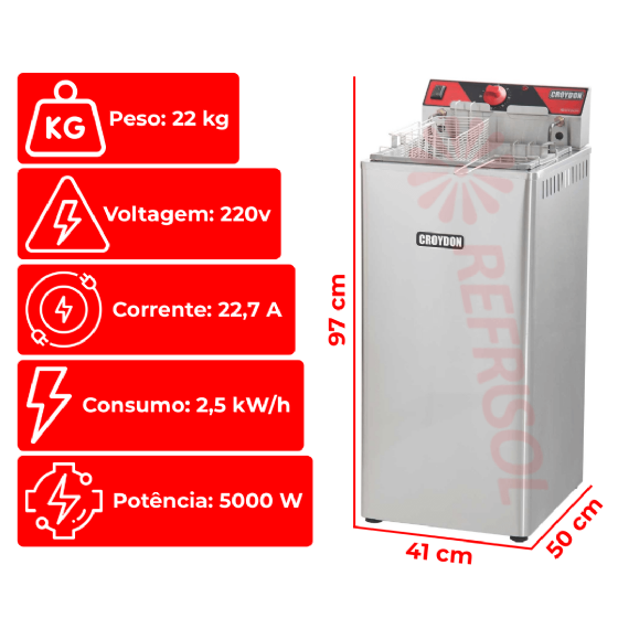 Fritadeira Elétrica Água e Óleo 15 Litros Inox 5000 W FA25 P 220v Croydon