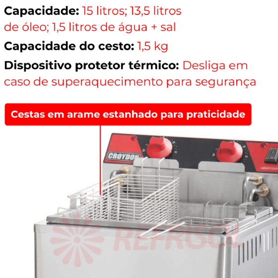 Fritadeira Elétrica Água e Óleo 15 Litros Inox 5000 W FA25 P 220v Croydon