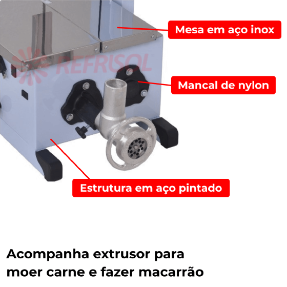 Serra Fita Lâmina Master 2,05 m Mesa Móvel com Moedor e Extrusor TK608 Bivolt Tropikal