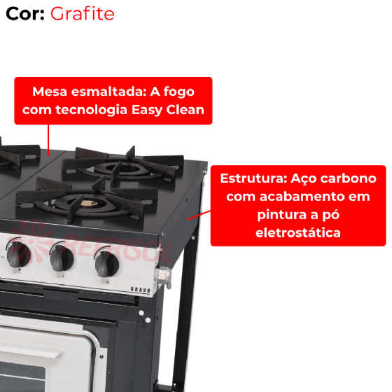 Fogão Industrial 6 Bocas Baixa Pressão Com Forno Bravo Grafite Venâncio