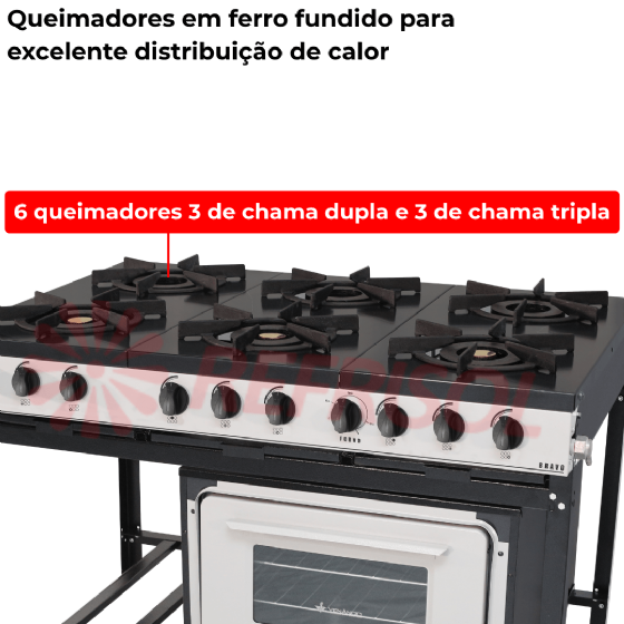 Fogão Industrial 6 Bocas Baixa Pressão Com Forno Bravo Grafite Venâncio